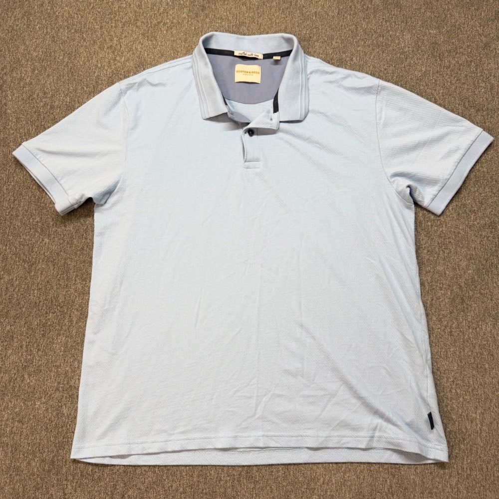 Scotch & Soda Mens XL Light Blue Textured Short Sleeve Polo Shirt 1963563 - Picture 2 of 7